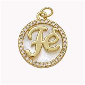 Copper Fe Pendant Pave Shell Zirconia Circle 18K Gold Plated, approx 17mm