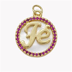 Copper Fe Pendant Pave Shell Zirconia Circle 18K Gold Plated, approx 17mm