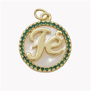 Copper Fe Pendant Pave Shell Zirconia Circle 18K Gold Plated, approx 17mm