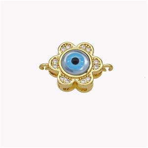 Copper Flower Connector Pave Shell Zirconia Evil Eye 18K Gold Plated, approx 12mm