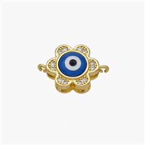 Copper Flower Connector Pave Shell Zirconia Evil Eye 18K Gold Plated, approx 12mm