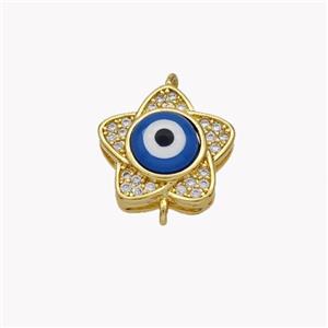 Copper Flower Connector Pave Shell Zirconia Evil Eye 18K Gold Plated, approx 13.5mm