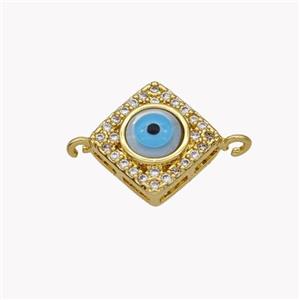 Copper Rhombus Connector Pave Shell Zirconia Evil Eye 18K Gold Plated, approx 13mm