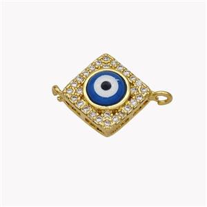 Copper Rhombus Connector Pave Shell Zirconia Evil Eye 18K Gold Plated, approx 13mm