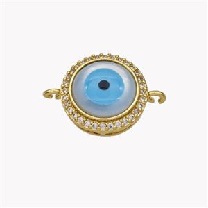 Copper Coin Connector Pave Shell Zirconia Evil Eye 18K Gold Plated, approx 14mm