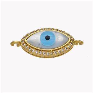 Copper Oval Connector Pave Shell Zirconia Evil Eye 18K Gold Plated, approx 10-17mm