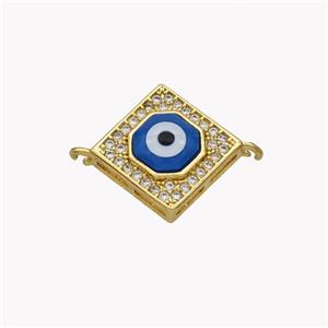 Copper Rhombus Connector Pave Shell Zirconia Evil Eye 18K Gold Plated, approx 15mm