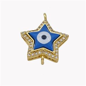 Copper Star Connector Pave Shell Zirconia Evil Eye 18K Gold Plated, approx 16.5mm