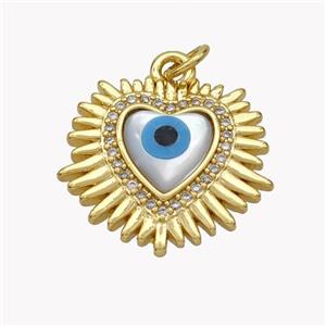 Copper Heart Pendant Pave Shell Zirconia Evil Eye 18K Gold Plated, approx 18-20mm