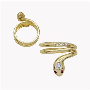 Copper Snake Rings Micropave Zirconia 18K Gold Plated, approx 6mm, 18mm dia