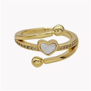 Copper Heart Rings Pave Shell Zirconia 18K Gold Plated, approx 15mm, 18mm dia