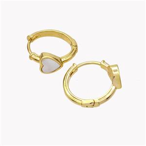 Copper Heart Hoop Earrings Pave Shell 18K Gold Plated, approx 6mm, 15mm dia