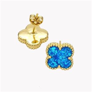 Copper Clover Stud Earrings Pave Fire Opal 18K Gold Plated, approx 13mm