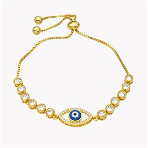 Copper Eveil Eye Bracelet Pave Zirconia Adjustable 18K Gold Plated, approx 10-17mm, 5mm, 24cm length