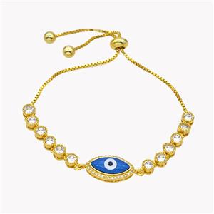 Copper Eveil Eye Bracelet Pave Zirconia Adjustable 18K Gold Plated, approx 10-17mm, 5mm, 24cm length