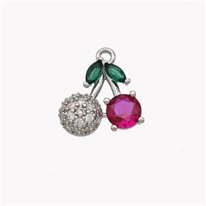 Copper Cherry Pendant Pave Zirconia Platinum Plated, approx 11-12mm