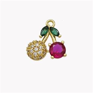 Copper Cherry Pendant Pave Zirconia Gold Plated, approx 11-12mm