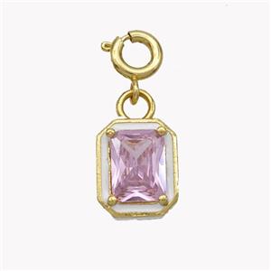 Copper Rectangle Pendant Pave Crystal Glass White Enamel Gold Plated, approx 9-11mm, 6mm dia