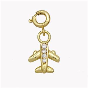 Copper Airplane Pendant Pave Zirconia Gold Plated, approx 10mm, 6mm dia