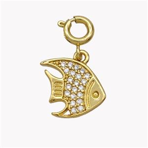 Copper Fish Pendnat Pave Zirconia Gold Plated, approx 12-14mm, 6mm dia