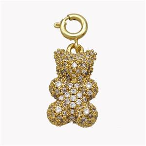 Copper Bear Pendant Pave Zirconia Gold Plated, approx 10-16mm, 6mm dia