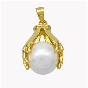 Copper Hand Pendant Pave Pearlized Resin Ball Gold Plated, approx 16mm, 20-25mm