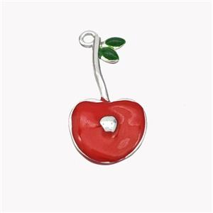 Copper Cherry Pendant Red Enamel Platinum Plated, approx 11-20mm