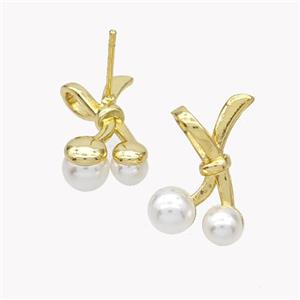 Copper Bowknot Stud Earrings Pave Pearlized Resin Gold Plated, approx 11-18mm