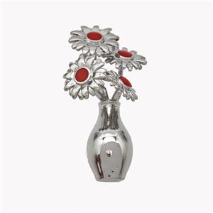 Copper Flower Pendant Red Enamel Plant Platinum Plated, approx 18-30mm