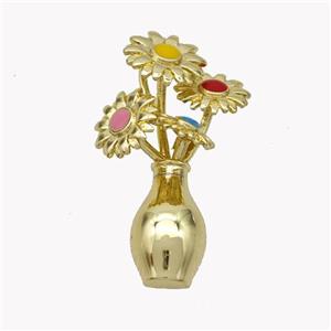 Copper Flower Pendant Multicolor Enamel Plant Gold Plated, approx 18-30mm