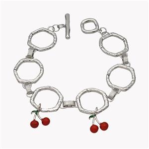 Copper Bracelets With Cherry Red Enamel Platinum Plated, approx 20mm, 20cm length