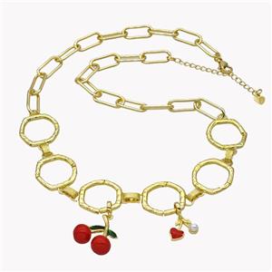 Copper Necklace With Cherry Red Enamel Gold Plated, approx 12mm, 18-20mm, 20mm, 44-49cm length