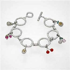 Copper Bracelets With Cherry Pave Zirconia Red Enamel Platinum Plated, approx 6-11mm, 20mm, 20cm length