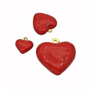 Copper Heart Pendant Red Enamel Gold Plated, approx 16mm