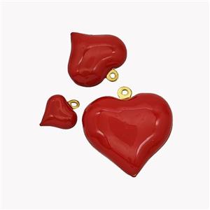 Copper Heart Pendant Red Enamel Gold Plated, approx 9mm