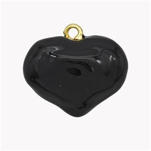 Copper Heart Pendant Black Enamel Gold Plated, approx 25-30mm