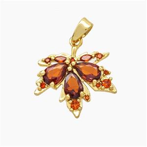 Copper Maple Leaf Pendant Pave Crystal Glass Gold Plated, approx 15-17mm