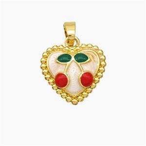 Copper Heart Cherry Pendant Enamel Gold Plated, approx 14mm