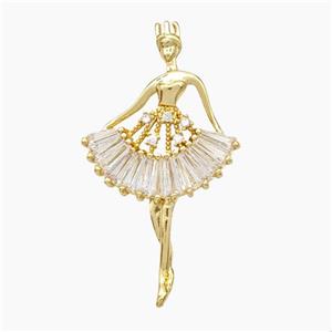 Copper Dancer Girl Pendant Micropave Zirconia Gold Plated, approx 20-38mm