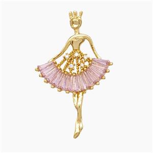 Copper Dancer Girl Pendant Micropave Zirconia Gold Plated, approx 20-38mm