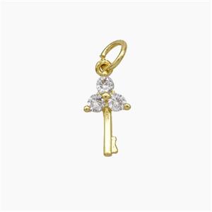 Copper Key Pendant Pave Zirconia Gold Plated, approx 6.5-12mm