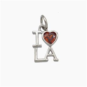 Copper LOVA Heart Pendant Pave Zirconia Platinum Plated, approx 8-10mm