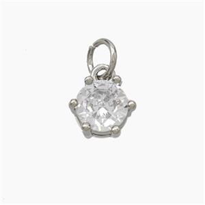 Clear Cubic Zirconia Pendant Copper Platinum Plated, approx 8mm