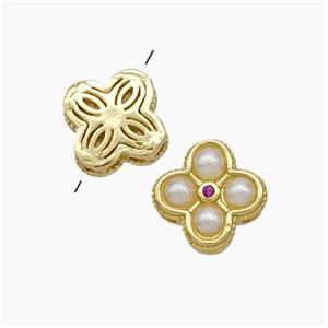 Copper Clover Beads Pave Pearlized Resin Gold Plated, approx 10mm