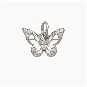 Copper Butterfly Pendant Micropave Zirconia Platinum Plated, approx 8-12mm