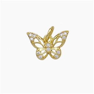 Copper Butterfly Pendant Micropave Zirconia Gold Plated, approx 8-12mm