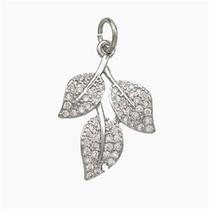 Copper Leaf Pendant Micropave Zirconia Platinum Plated, approx 14-18mm