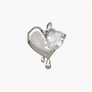 Copper Heart Pendant Pave Zirconia Platinum Plated, approx 14mm