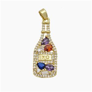 Wine XO Bottle Charms Copper Pendant Pave Zirconia Gold Plated, approx 11-26mm