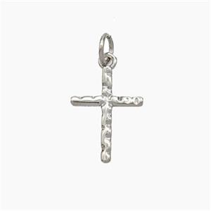 Copper Cross Pendant Hammered Platinum Plated, approx 11-15mm